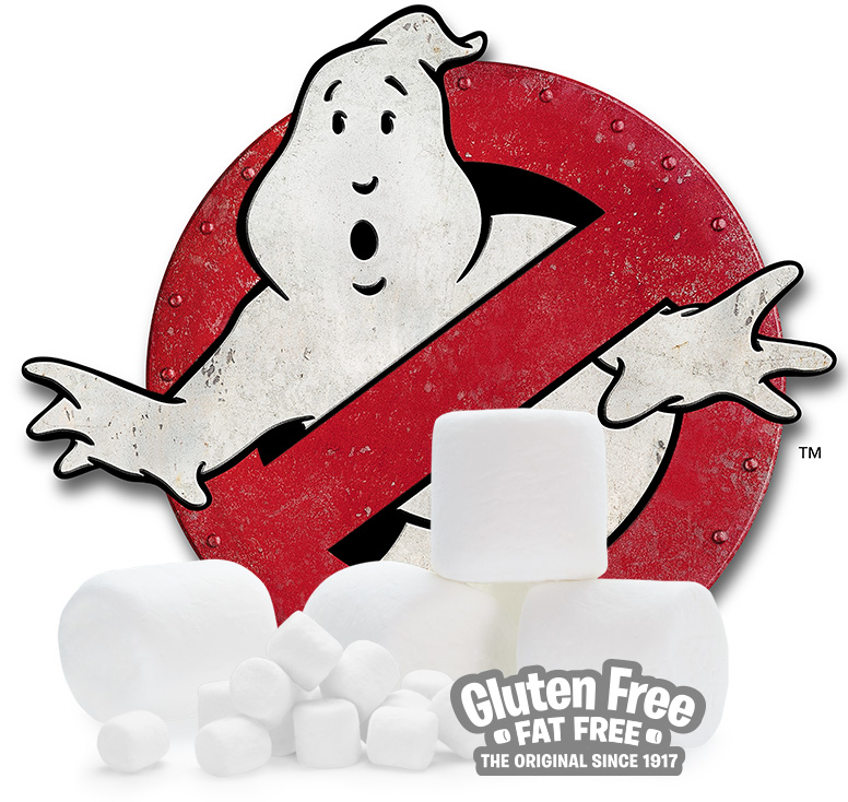 ghost behind ban symbol and marshmallows