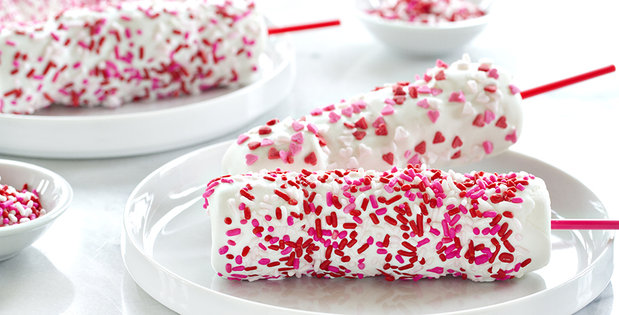 marshmallow pops with pink and red sprinkles