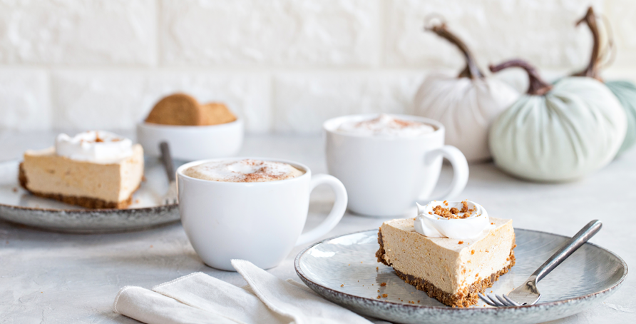 Marshmallow Pumpkin Pie slices with coffee