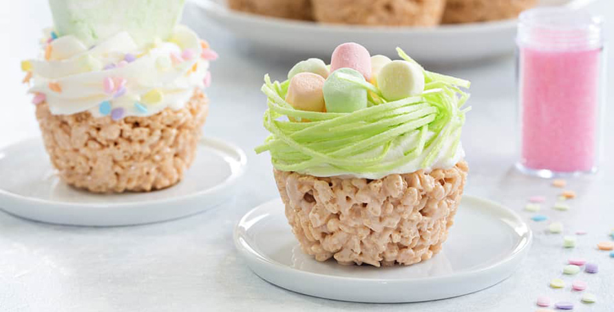 cereal treat cupcakes decorated for Easter