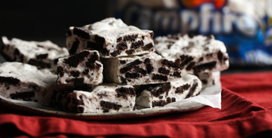 stack of cookies and cream marshmallow bars