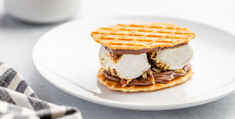 Toasted Hazelnut Smores on plate with tea towel